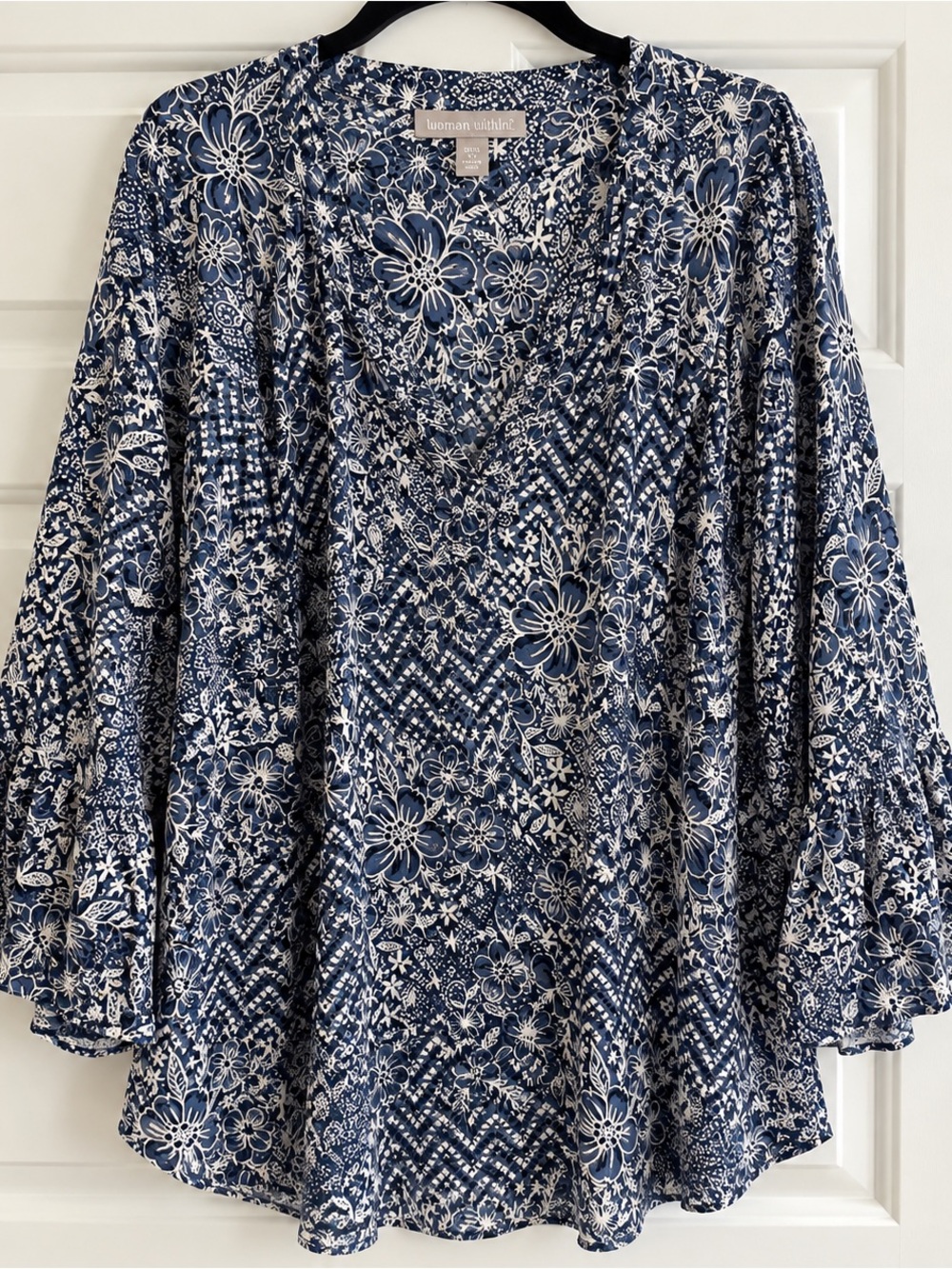Woman Within Women’s 5X 38/40 Navy Blue Floral Boho Tunic Blouse Top